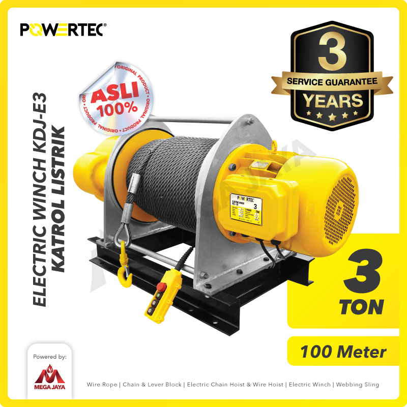 Electric Winch Hoist 3 Ton x 100 Meter 3 Phase KDJ-E3 POWERTEC