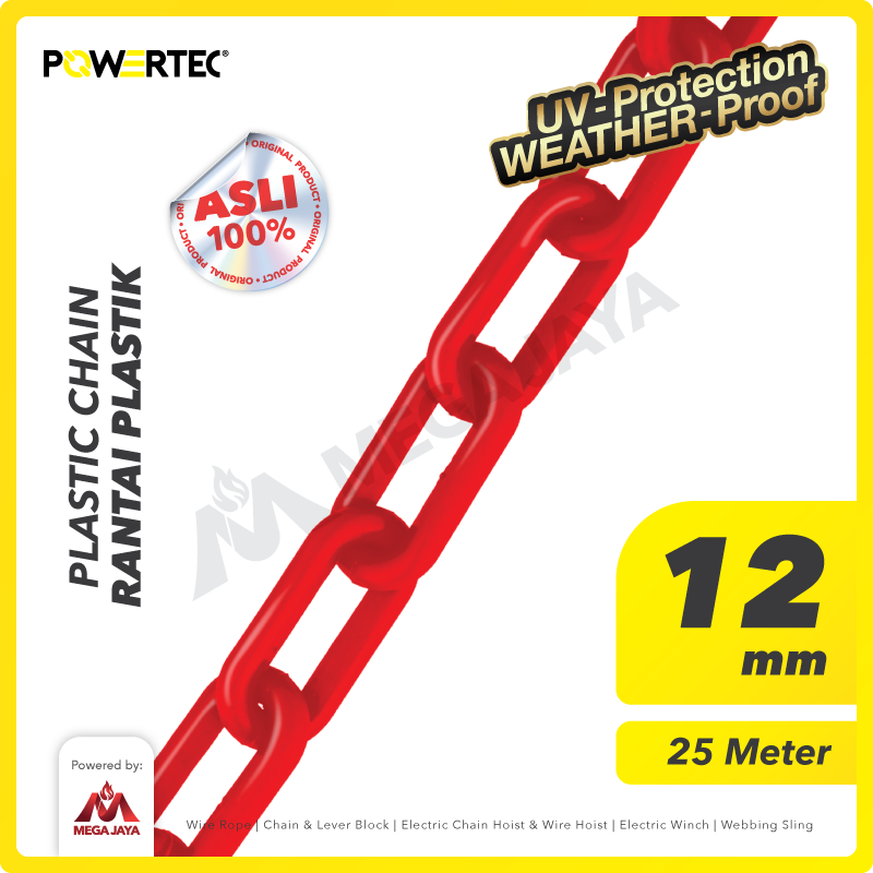 Rantai Plastik PVC 12mm x 25m Plastic Chain POWERTEC - Merah