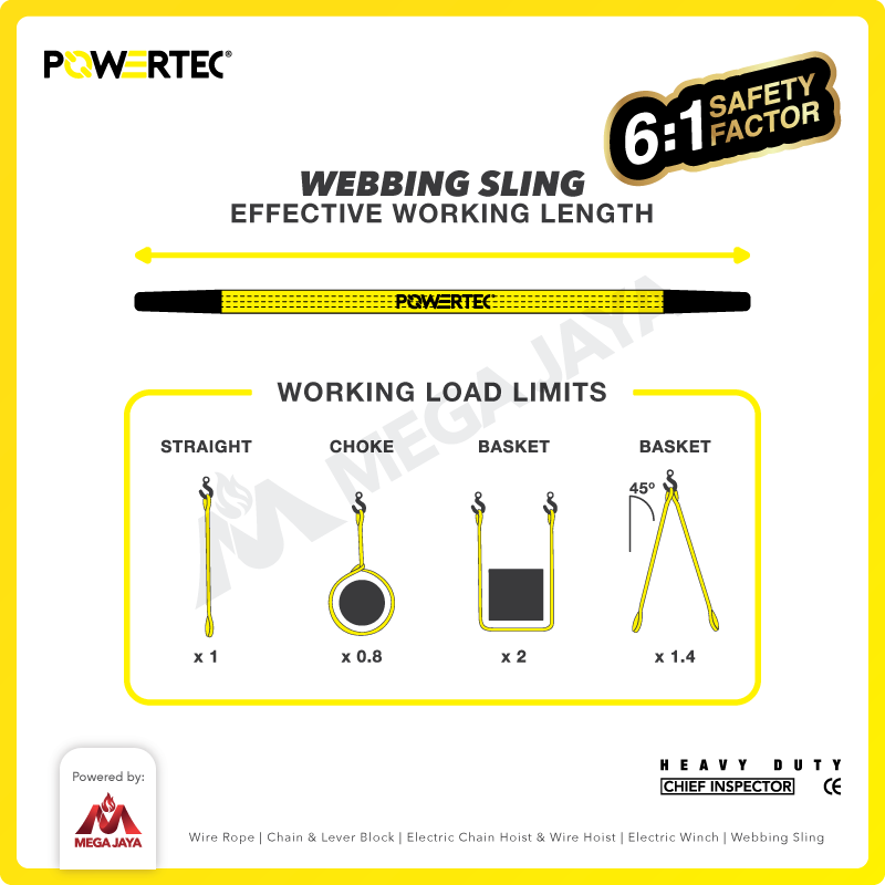 Webbing Sling Belt / Tali Angkat 24 Ton x 6 Meter POWERTEC Double Ply