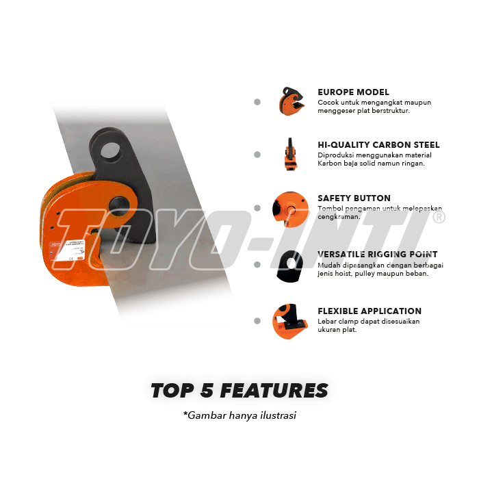 Lifting Clamp Plate Horizontal Toyo PDB8 8Ton : 0-100Milimeter