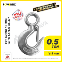Eye Hoist Hook with Latch SS 304 - 0.5 Ton POWERTEC