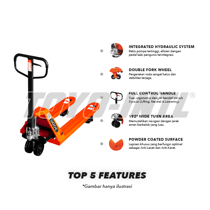 Hydraulic Hand Pallet Truck Toyo 3 T (Nylon Wheel) 550mm x 1150mm (Short)