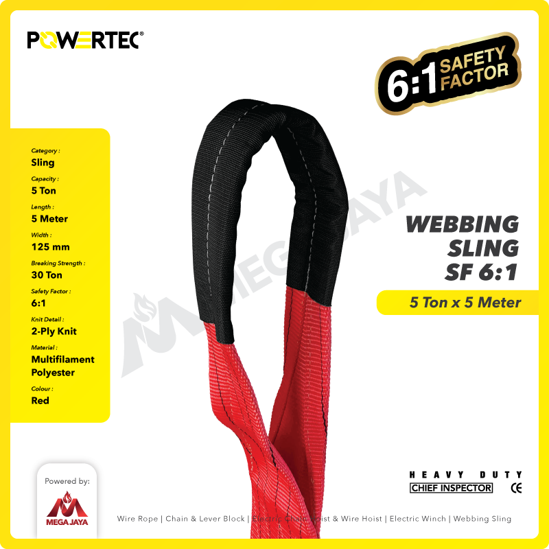 Webbing Sling Belt / Tali Angkat 5 Ton x 5 Meter POWERTEC Double Ply