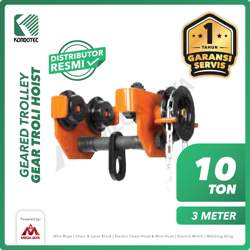 Geared Trolley / Gear Troli Hoist 10 Ton x 3 Meter KONDOTEC