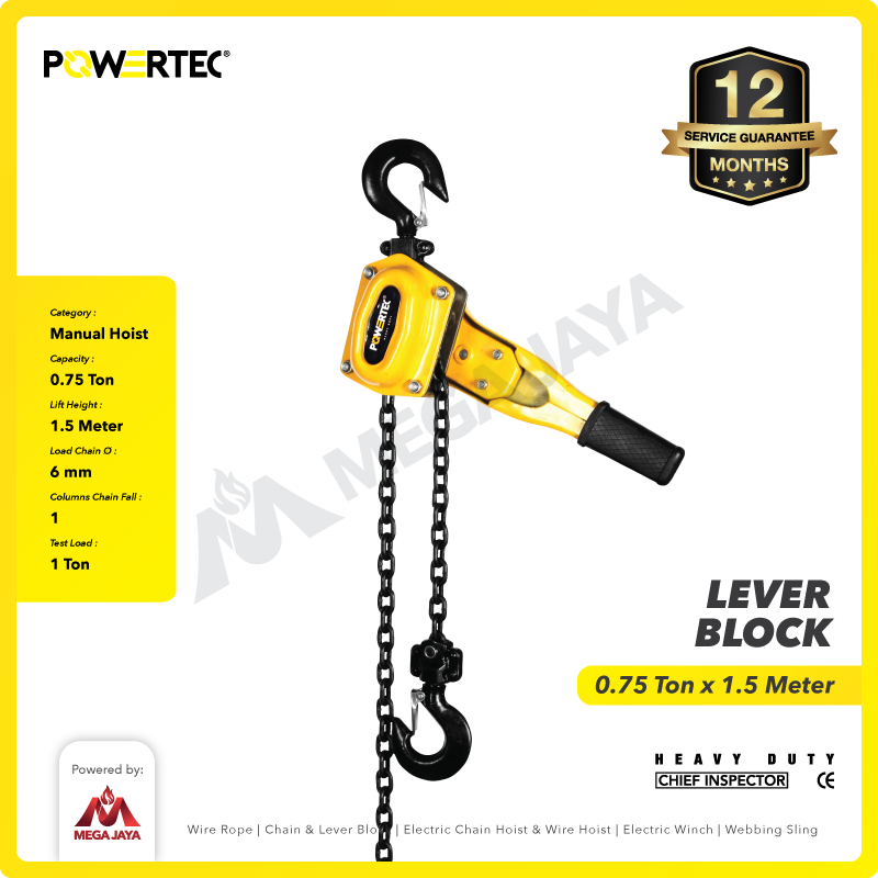 Lever Block / Lever Hoist 0.75 Ton x 1.5 Meter POWERTEC