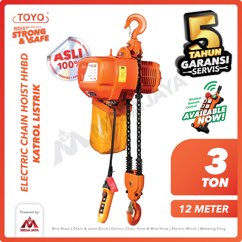 Electric Chain Hoist 3 Ton  x 12 Meter HHBD Series TOYO