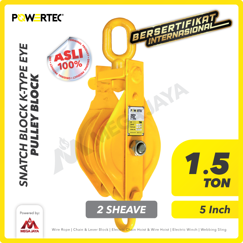 Snatch Block / Pulley Block Eye 1.5 Ton - 5" K-Type 2 Sheave POWERTEC