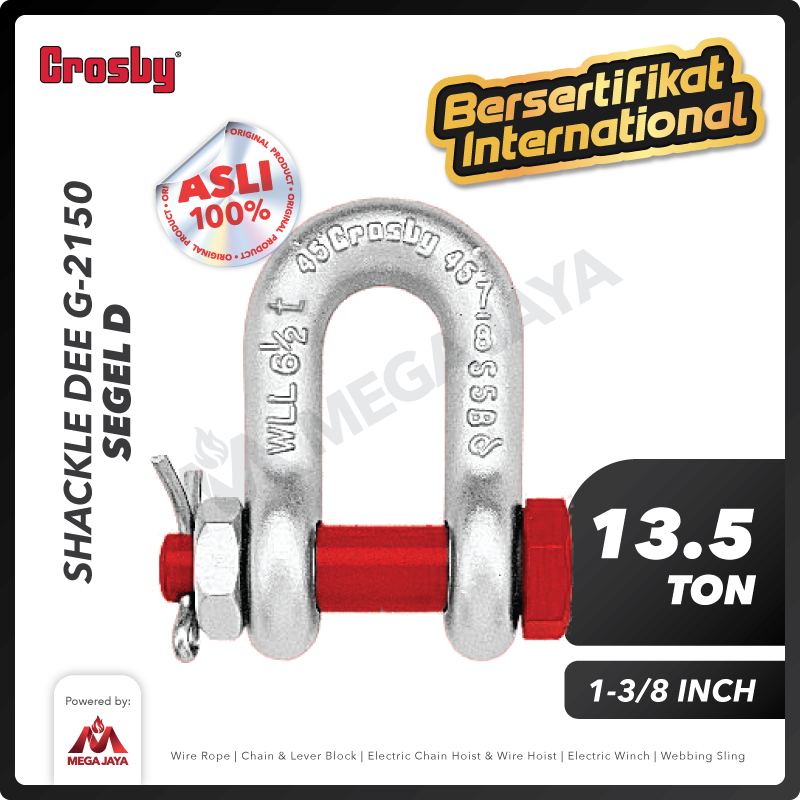 Shackle D G2150 13.5 Ton - 1-3/8" CROSBY Segel Dee Bolt Type