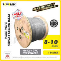Wire Rope / Kawat Seling Baja 6x12 7FC PVC 8-10mm POWERTEC  - 1 Meter