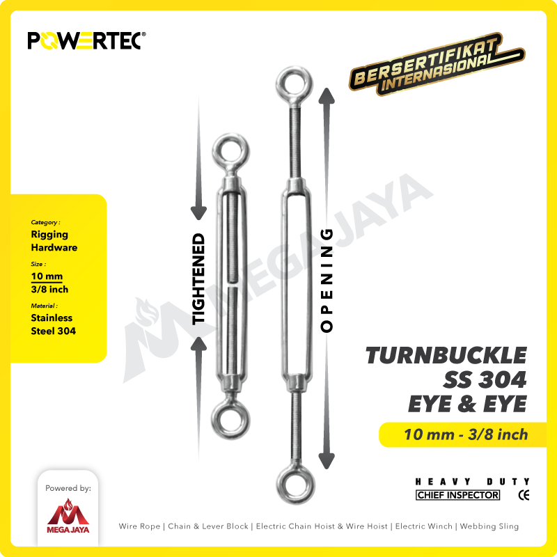 Turnbuckle / Jarum Keras SS 304 Eye & Eye M10 Span Skrup POWERTEC