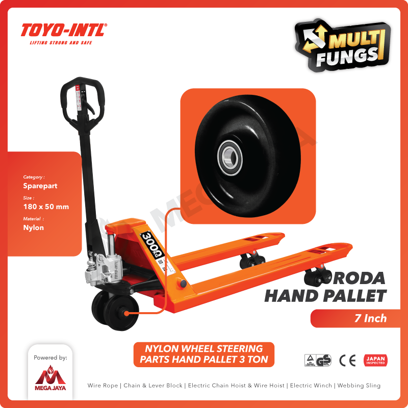 Nylon Steering Wheel / Roda Hand Pallet Nilon 180mm x 50mm 3 Ton 7" TOYO