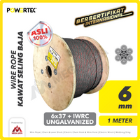 Wire Rope / Kawat Seling Baja 6x37 IWRC 6mm Ungalv POWERTEC - 1 Meter