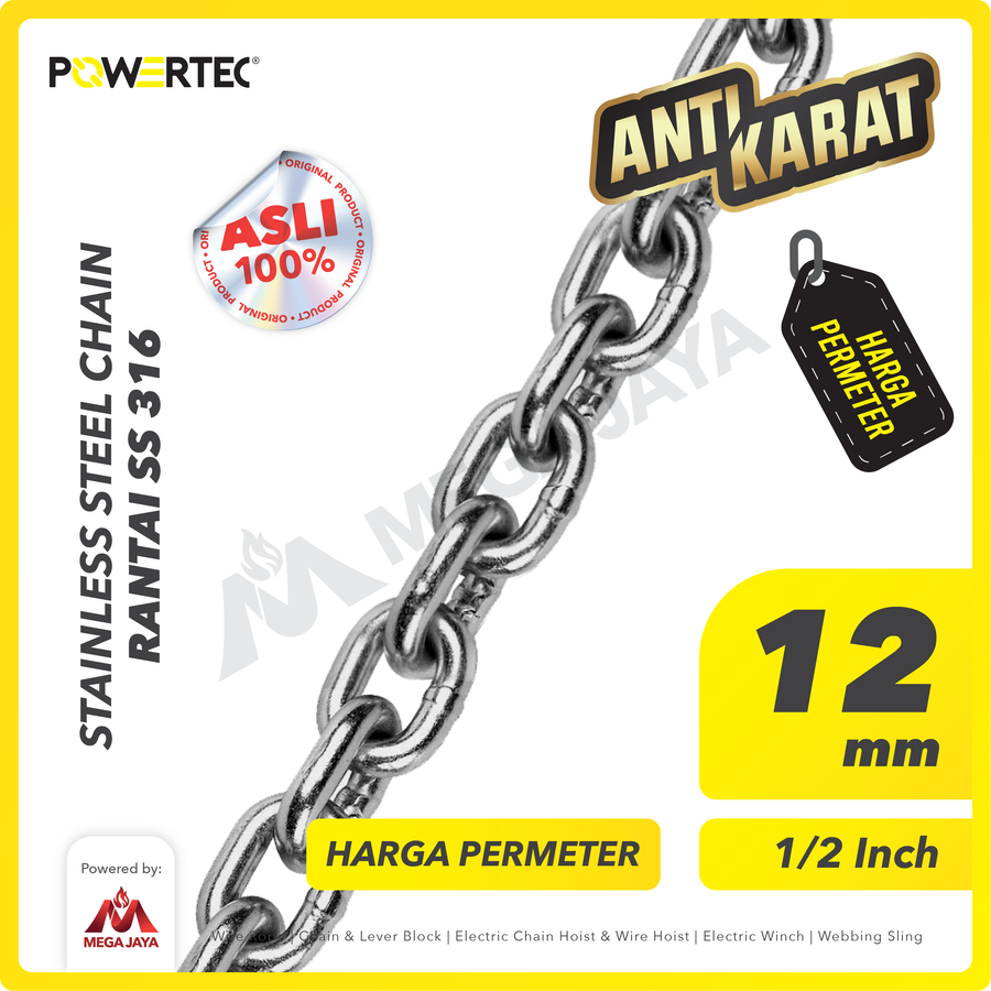 Rantai SS 316 12mm Stainless Steel Chain POWERTEC - Meteran