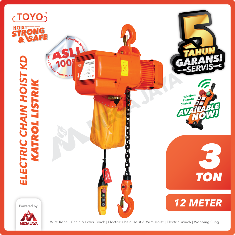 Electric Chain Hoist 3 Ton  x 12 Meter KD Series TOYO