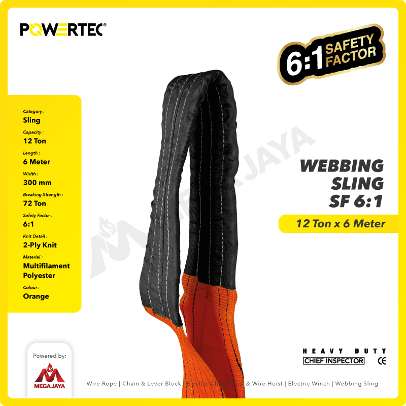 Webbing Sling Belt / Tali Angkat 12 Ton x 6 Meter POWERTEC Double Ply