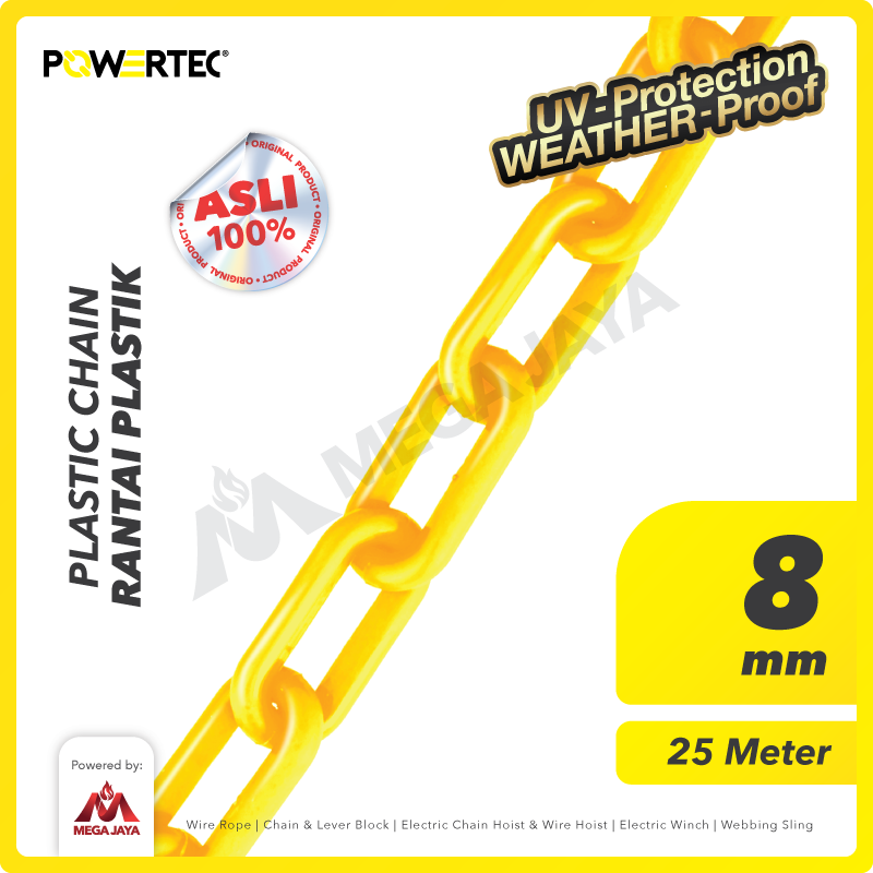 Rantai Plastik PVC 8mm x 25m Plastic Chain POWERTEC - Kuning