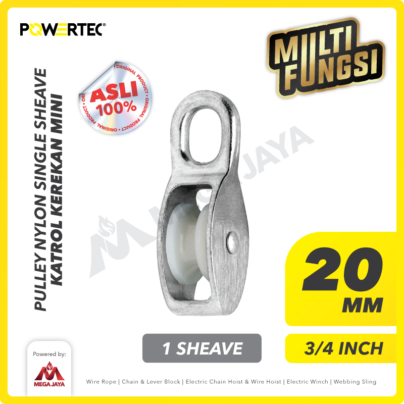 Pulley Nylon Katrol Kerekan 20mm 3/4" - 1 Sheave Nilon POWERTEC