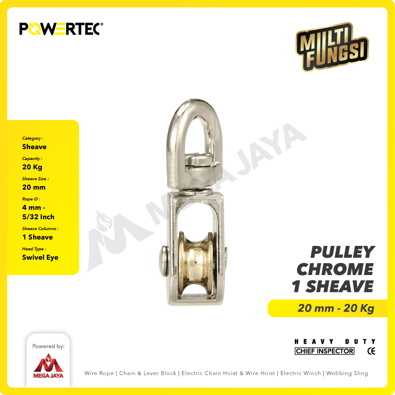 Small Pulley Chrome Katrol Kerekan 20mm 3/4" - 1 Sheave POWERTEC