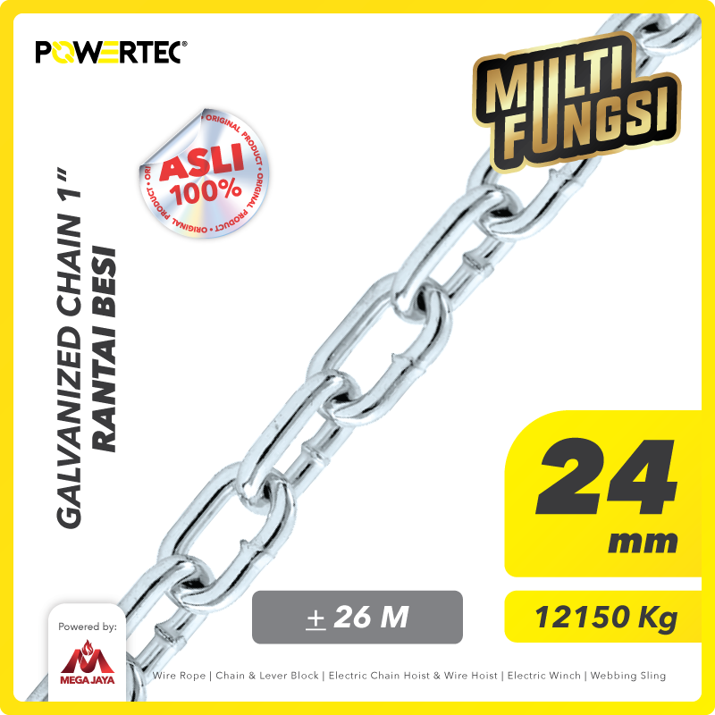 Rantai Besi Galvanis 1" - 24mm Galvanized Chain POWERTEC - Karung
