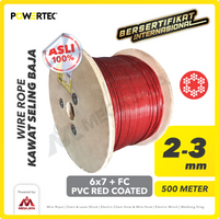 Wire Rope / Kawat Seling Baja 6x7 FC PVC 2-3mm Merah POWERTEC - 500m