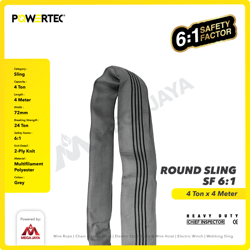 Round Sling / Roundsling 4 Ton  x 4 Meter POWERTEC Double Jacket