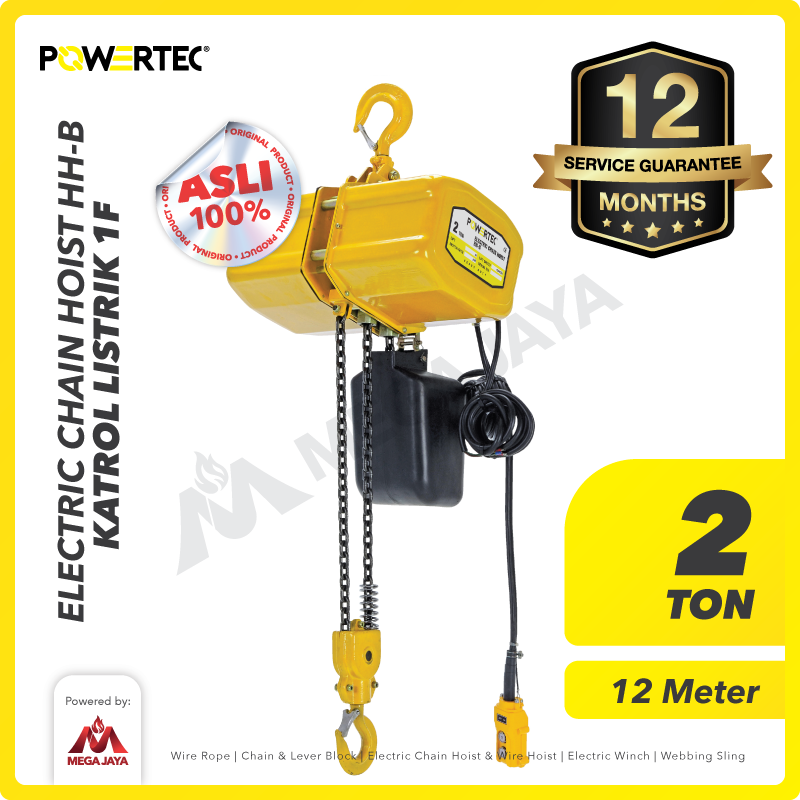 Electric Chain Hoist 2 Ton x 12 Meter HH-B 1F POWERTEC