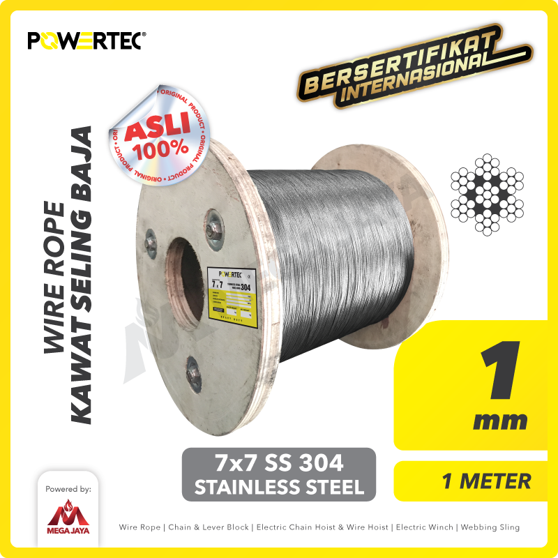 Wire Rope / Kawat Seling Baja 7x7 SS 304 1mm POWERTEC  - 1 Meter