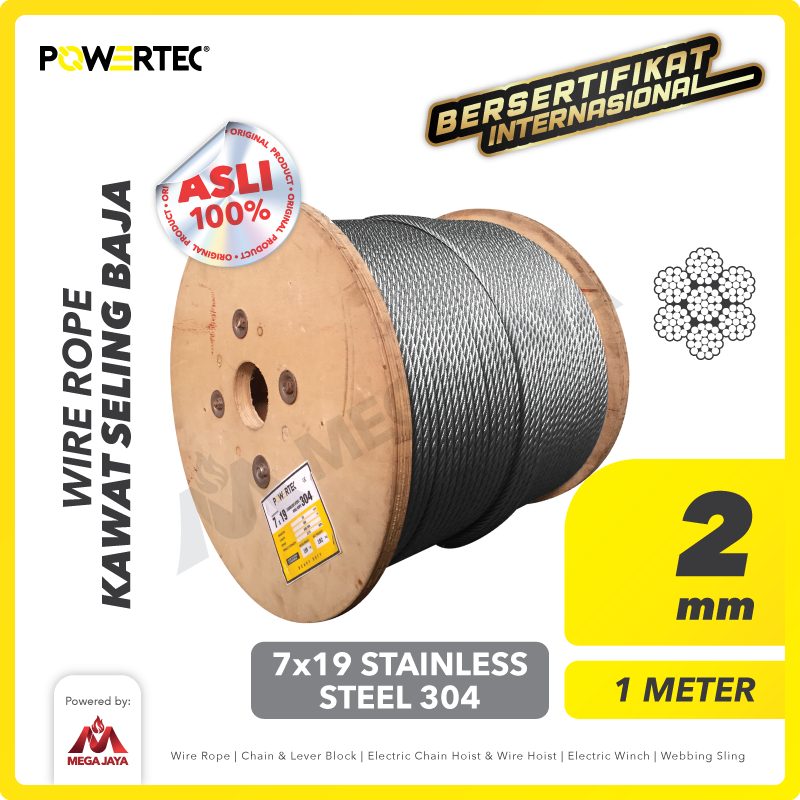 Wire Rope / Kawat Seling Baja 7x19 SS 304 2mm POWERTEC  - 1 Meter