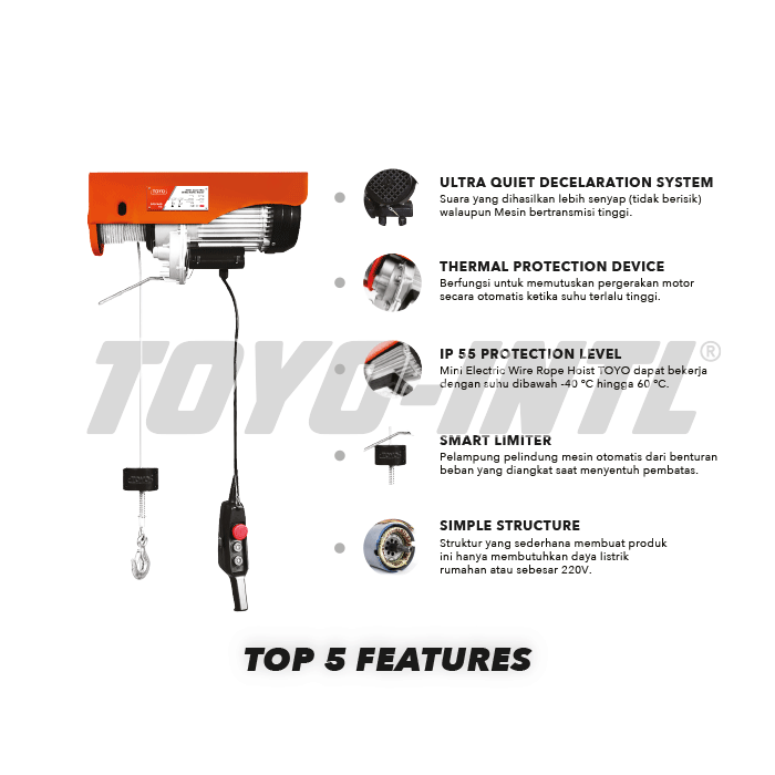 Mini Electric Hoist 1F Toyo Set 600-1200 Kg x 20 Meter (Dengan Trolley)