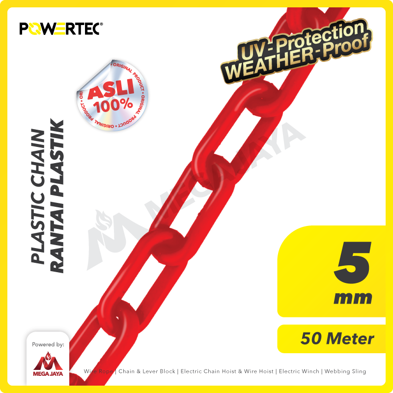 Rantai Plastik PVC 5mm x 50m Plastic Chain POWERTEC - Merah