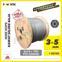 Wire Rope / Kawat Seling Baja 6x12 7FC PVC 3-5mm POWERTEC  - 1 Meter