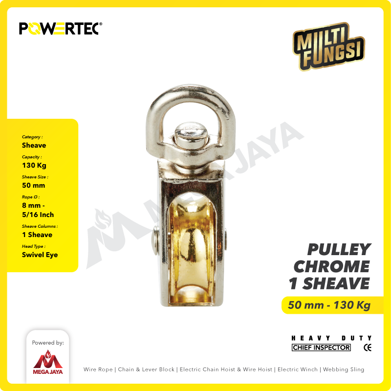 Small Pulley Chrome Katrol Kerekan 50mm 2" - 1 Sheave POWERTEC