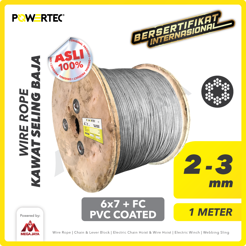 Wire Rope / Kawat Seling Baja 6x7 FC PVC 2mm - 3mm POWERTEC  - 1 Meter