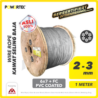 Wire Rope / Kawat Seling Baja 6x7 FC PVC 2mm - 3mm POWERTEC  - 1 Meter