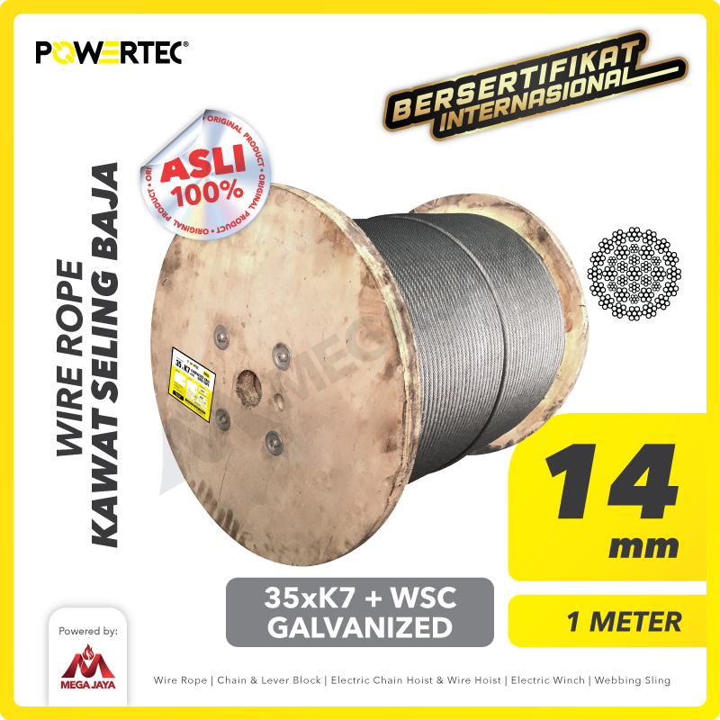 Wire Rope / Kawat Seling Baja 35xK7 WSC 14mm Galv POWERTEC - 1 Meter