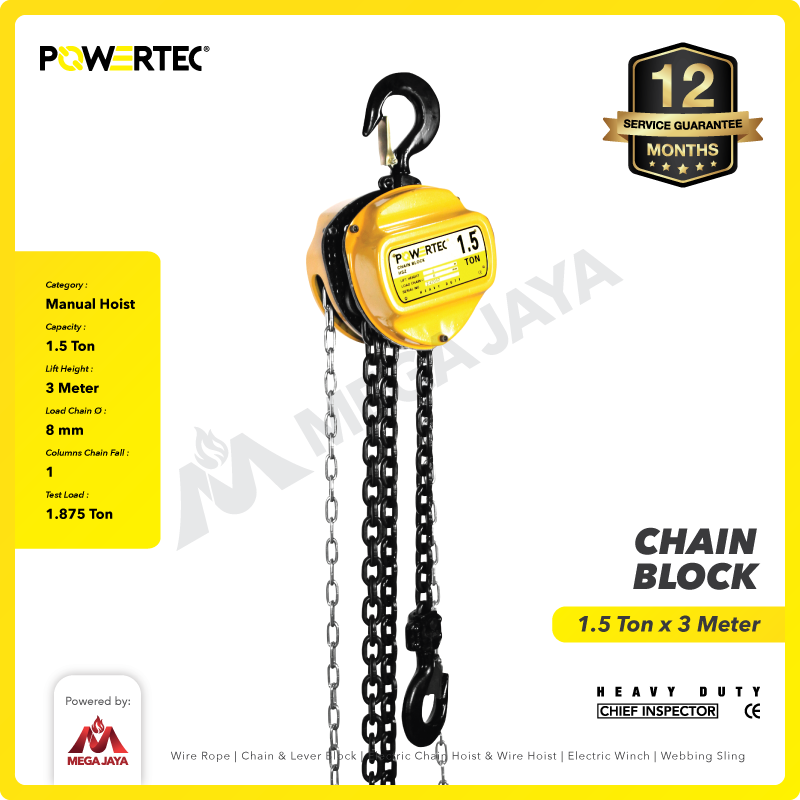 Chain Block / Takel 1.5 Ton x 3 Meter POWERTEC