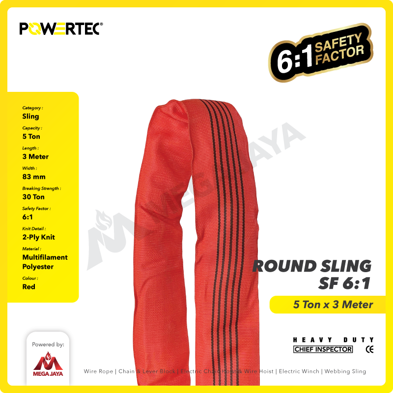 Round Sling / Roundsling 5 Ton  x 3 Meter POWERTEC Double Jacket