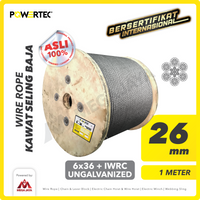 Wire Rope / Kawat Seling Baja 6x36 IWRC 26mm Ungalv POWERTEC - 1 Meter