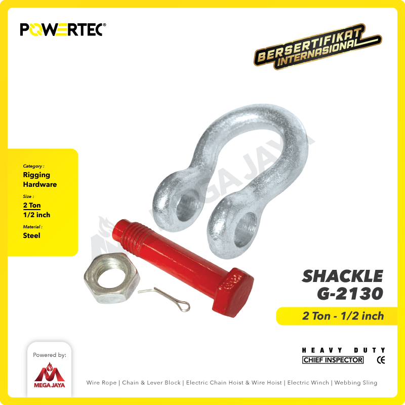 Bow Shackle Omega G2130 2 Ton - 1/2" POWERTEC Segel Bolt Type