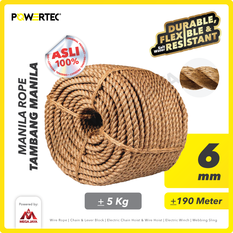 Tali Tambang Manila Rope 6mm x 190m x 5kg Tampar Dadung POWERTEC