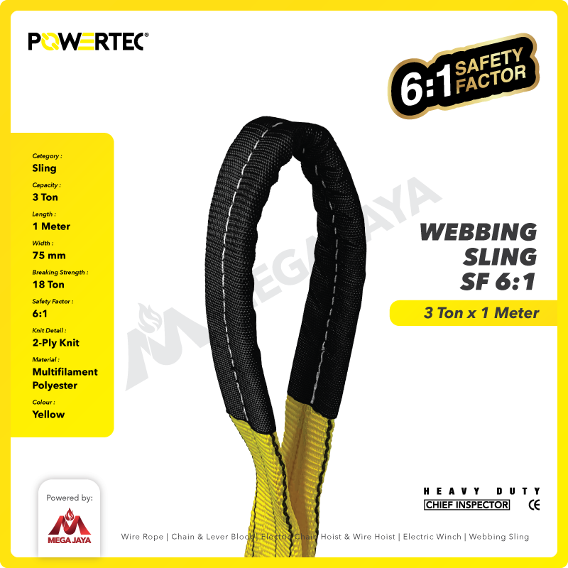Webbing Sling Belt / Tali Angkat 3 Ton x 1 Meter POWERTEC Double Ply