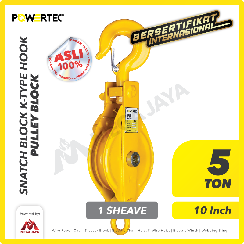 Snatch Block / Pulley Block Hook 5 Ton - 10" K-Type 1 Sheave POWERTEC