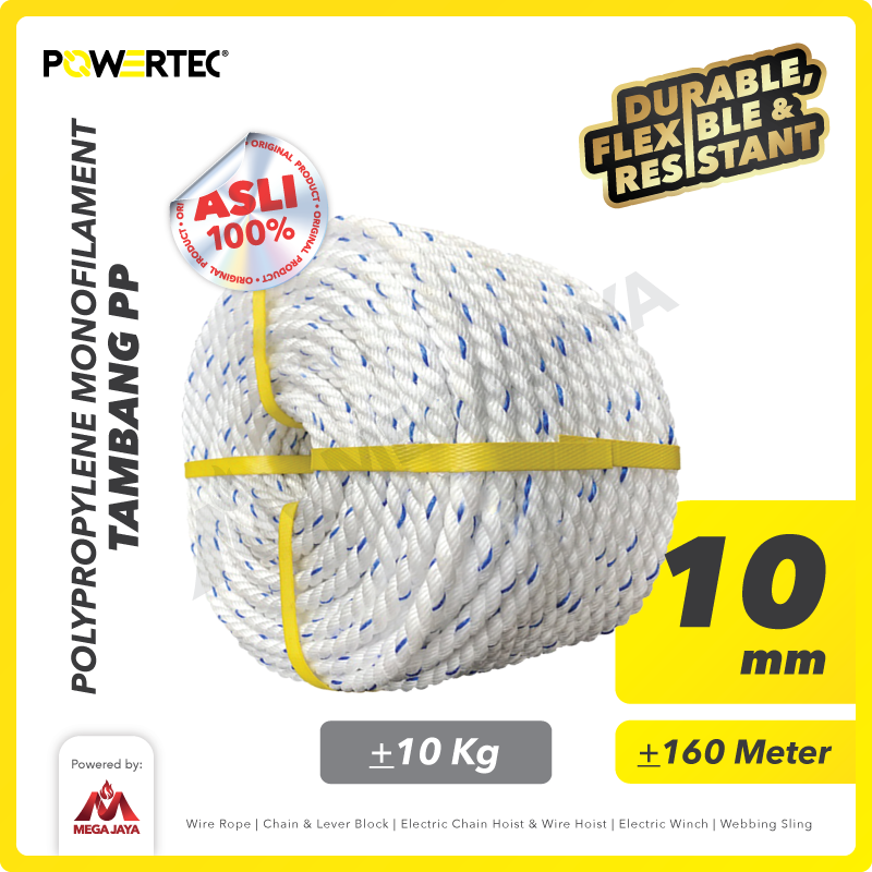 Tali Tambang PP 10mm x 200m Polypropylene PP Mono Rope POWERTEC