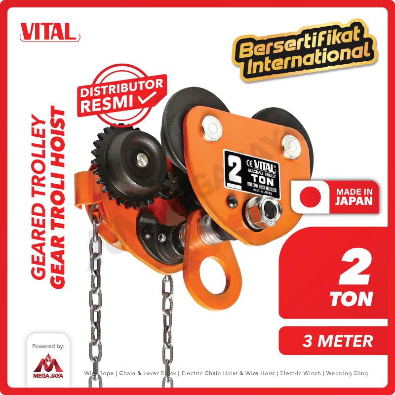 Geared Trolley / Gear Troli Hoist 2 Ton x 3 Meter VITAL