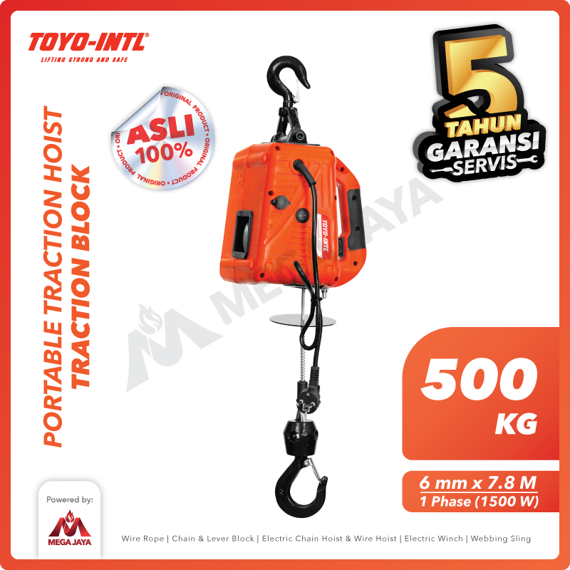 Portable Traction Hoist 500 Kg x 7.8 Meter Traction Block TOYO-INTL