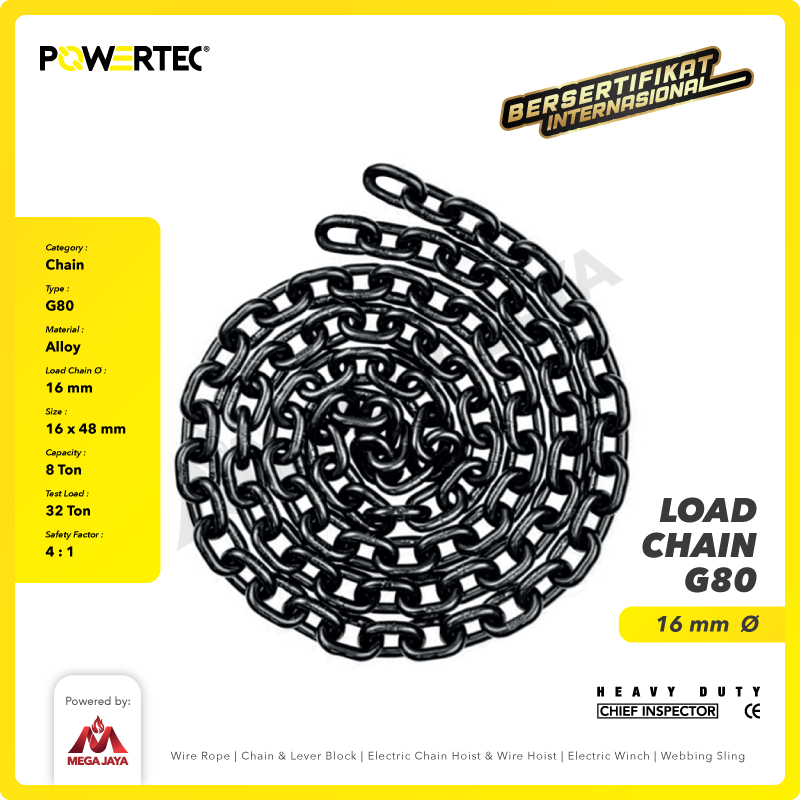 Load Chain / Rantai Baja G80 - 16mm POWERTEC