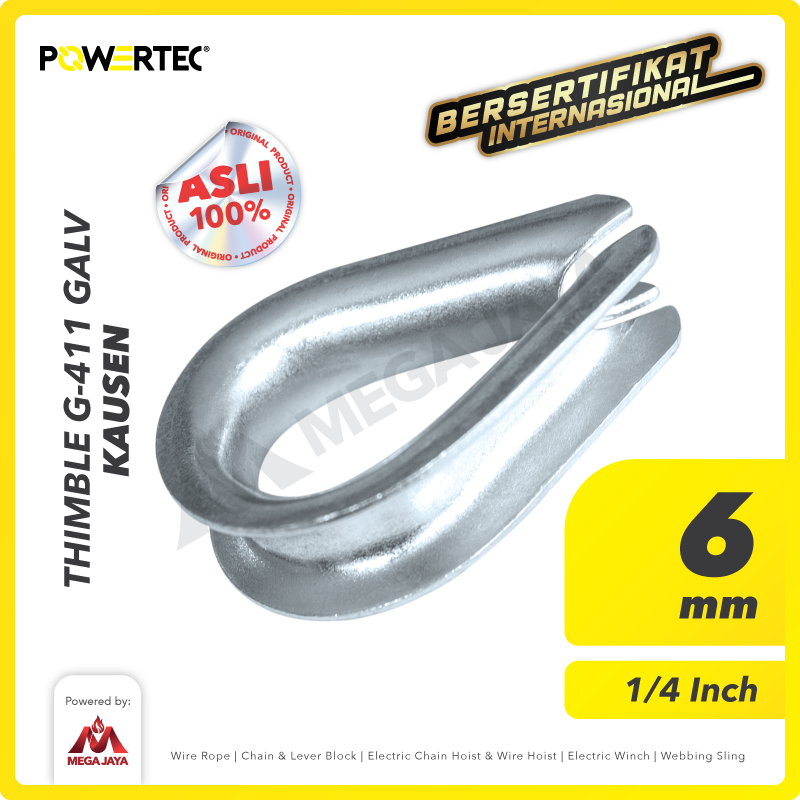 Thimble Wire Rope Kausen Sling G-411 6mm - 1/4" Galvanized POWERTEC