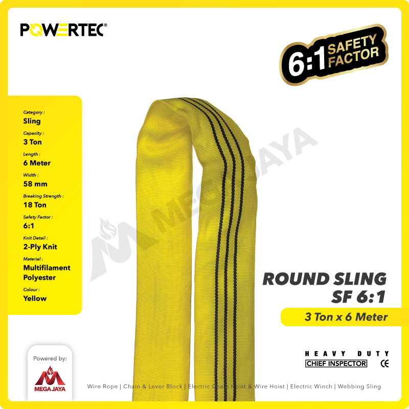 Round Sling / Roundsling 3 Ton  x 6 Meter POWERTEC Double Jacket