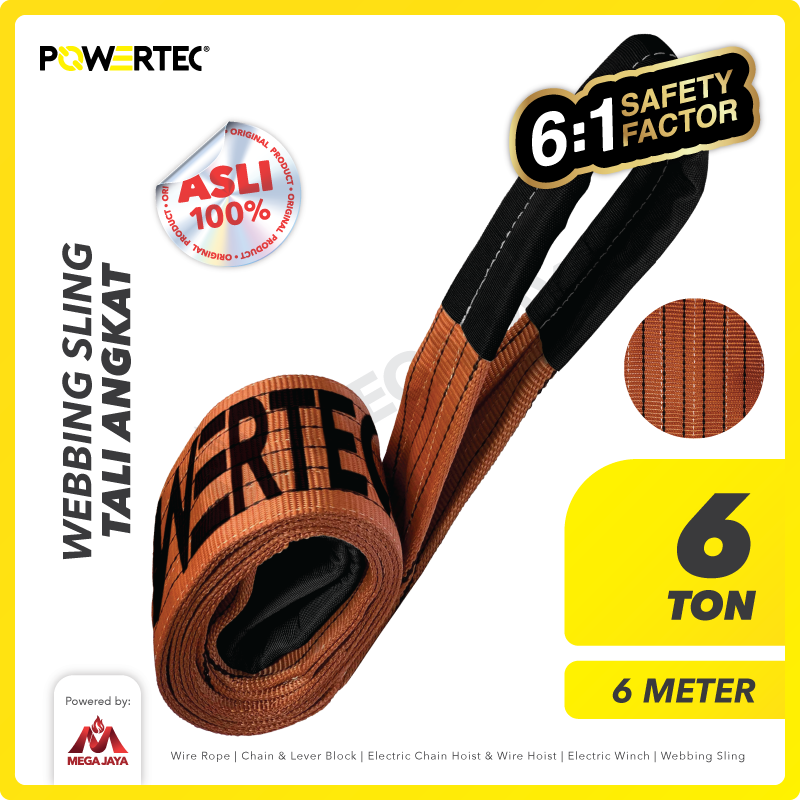 Webbing Sling Belt / Tali Angkat 6 Ton x 6 Meter POWERTEC Double Ply