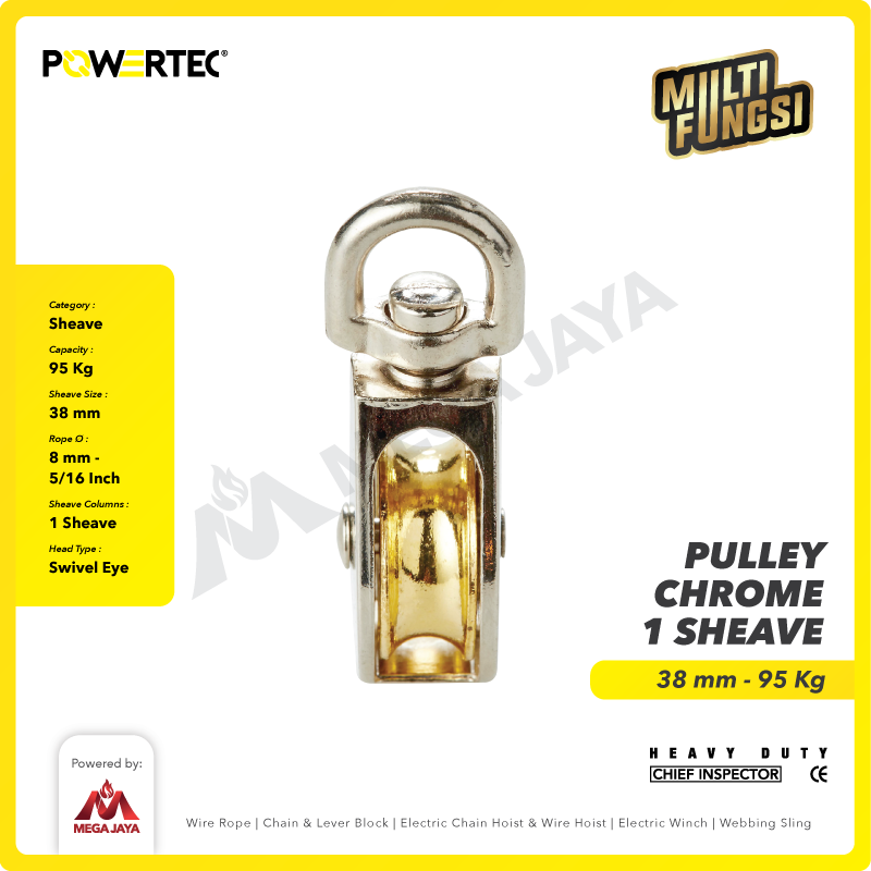 Small Pulley Chrome Katrol Kerekan 38mm 1-1/2" - 1 Sheave POWERTEC